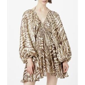 NWT Nastygal Metallic Georgette Zebra Volume Sleeve Dress Plus Size 20